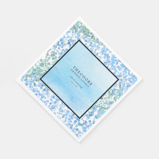 Serviette En Papier Moderne Bleu Abstrait Christening (Coin)
