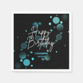 Serviette En Papier Moderne Bleu Bokeh Gradient Noir Joyeux anniversai (Devant)