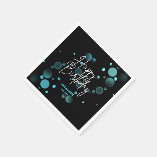 Serviette En Papier Moderne Bleu Bokeh Gradient Noir Joyeux anniversai (Coin)