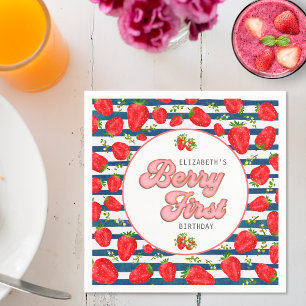 Serviette En Papier Moderne bleu marine et rayures blanches Berry Firs