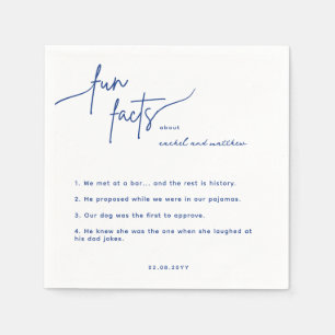 Serviette En Papier Moderne Bleu Script amusant Faits Mariage Napkins
