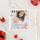 Serviette En Papier Moderne Bleu Script Photo Graduation (En situation)