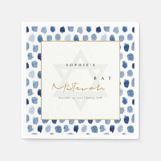 SERVIETTE EN PAPIER MODERNE BLUE INDIGO EAU COULEUR POINTS BAR BAT MIT (Devant)