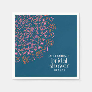Serviette En Papier Moderne Bohemian Blue Mandala Fête de Mariage Pers