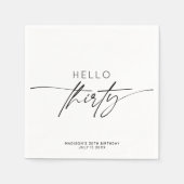 Serviette En Papier Moderne Bonjour Trente-Trente-Anniversaire Script (Devant)