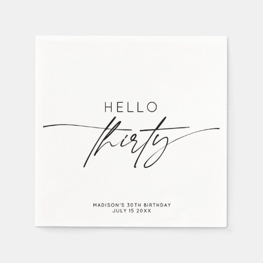 Serviette En Papier Moderne Bonjour Trente-Trente-Anniversaire Script (Devant)