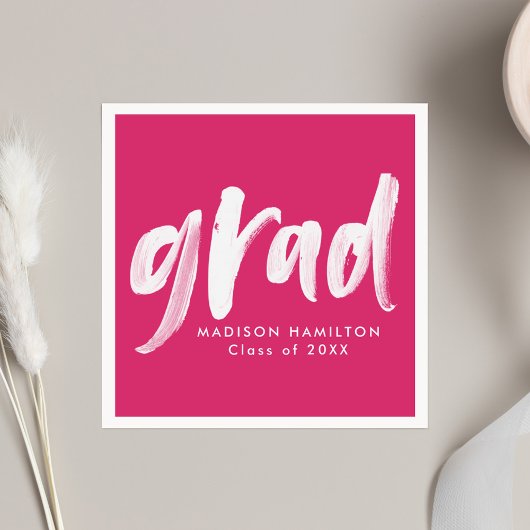 Serviette En Papier Moderne Brush Script Hot Pink Graduation