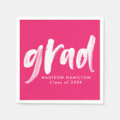 Serviette En Papier Moderne Brush Script Hot Pink Graduation (Devant)
