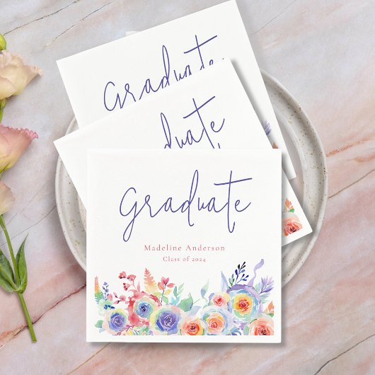 Serviette En Papier Moderne Chic Aquarelle Florale Graduation