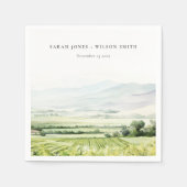 Serviette En Papier Moderne Chic Aquarelle Vignoble Paysage Mariage (Devant)