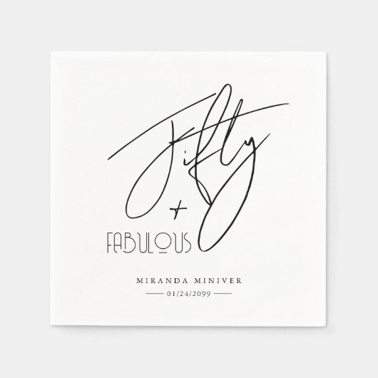 Serviette En Papier Moderne Chic Cinquante et FABULEUSE Calligraphie A (Devant)