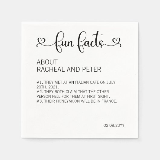Serviette En Papier Moderne Chic Coeur amusant Faits Script Mariage (Devant)