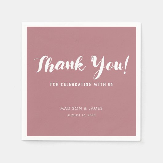 Serviette En Papier Moderne chic Dusty Rose Script Merci Mariage (Devant)