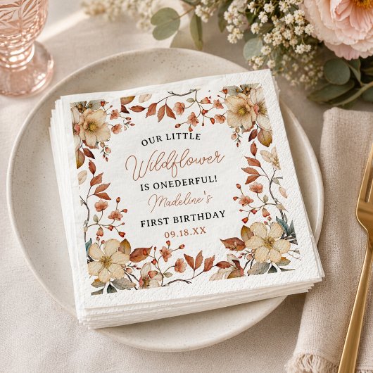 Serviette En Papier Moderne Chic Fleur Sauvage Script 1er Anniversair