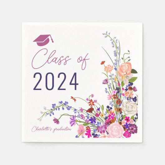 Serviette En Papier Moderne chic fleurs sauvages script graduation cla (Devant)