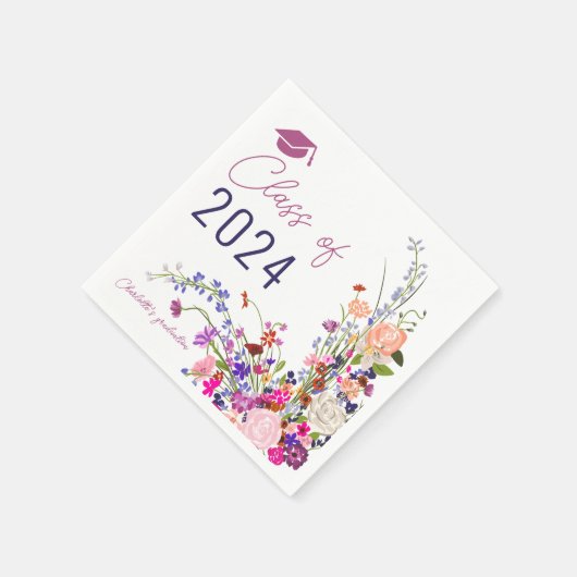 Serviette En Papier Moderne chic fleurs sauvages script graduation cla (Coin)