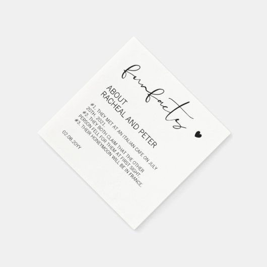 Serviette En Papier Moderne Chic Noir Blanc Fun Facts Script Mariage (Coin)