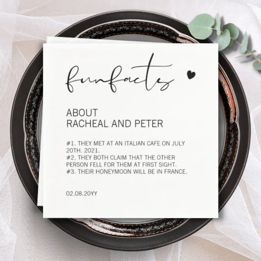 Serviette En Papier Moderne Chic Noir Blanc Fun Facts Script Mariage