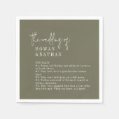 Serviette En Papier Moderne Chic Olive Green Fun Faits Mariage (Devant)