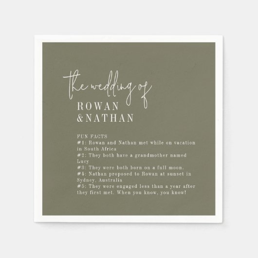Serviette En Papier Moderne Chic Olive Green Fun Faits Mariage (Devant)