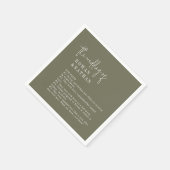 Serviette En Papier Moderne Chic Olive Green Fun Faits Mariage (Coin)