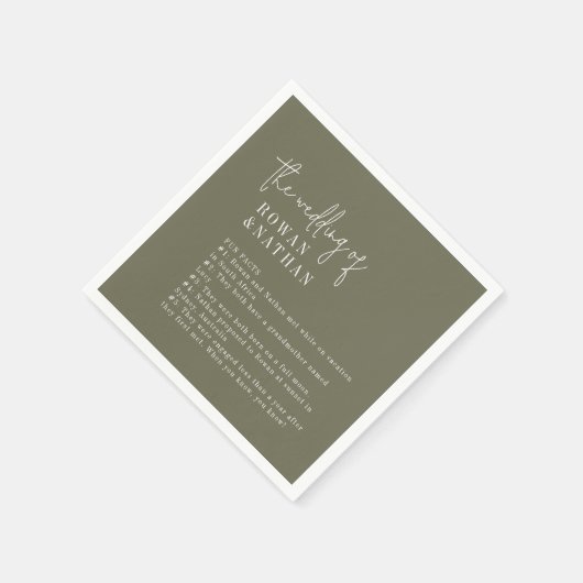 Serviette En Papier Moderne Chic Olive Green Fun Faits Mariage (Coin)