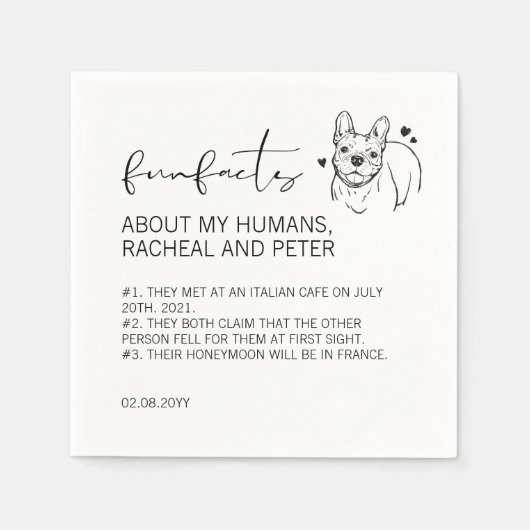 Serviette En Papier Moderne Chic Script Bulldog Fun Faits Mariage (Devant)