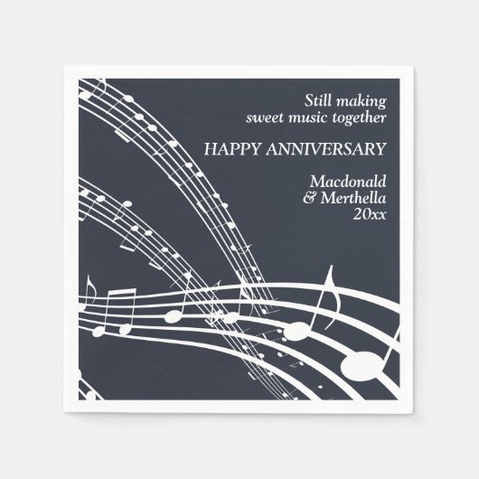 Serviette En Papier Moderne Custom Blue SWEET MUSIQUE Joyeux Anniversa (Devant)