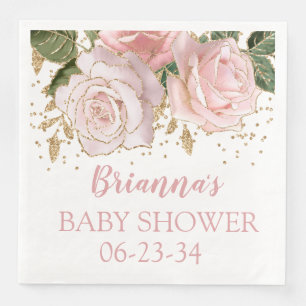 Serviette En Papier Moderne Cute Floral Gold Baby Girl Douche Dîner