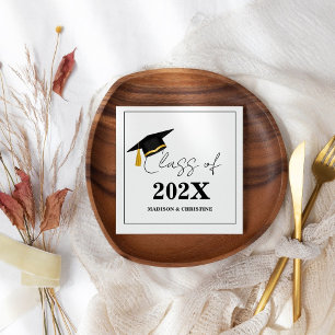 Serviette En Papier Moderne Décontracté Script Twin Graduation Party