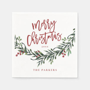Serviette En Papier Moderne décoration de Noël en rouge avec écriture
