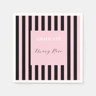 Serviette En Papier Moderne dégradé rayé noir et rose blush pour la re