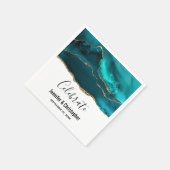 Serviette En Papier Moderne Design Turquoise & Or Agate sur blanc (Coin)
