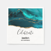 Serviette En Papier Moderne Design Turquoise & Or Agate sur Blanc Anni (Devant)