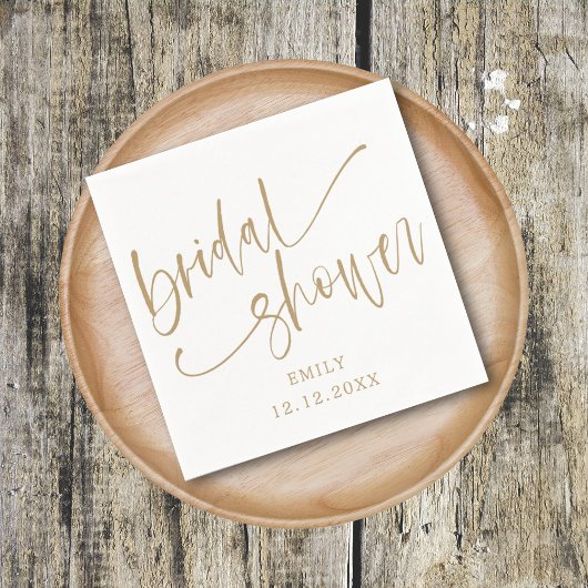 Serviette En Papier Moderne douche de mariée or script & blanc