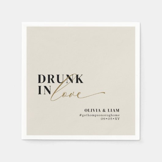 Serviette En Papier Moderne Drunin In Love Beige Taupe Mariage (Devant)