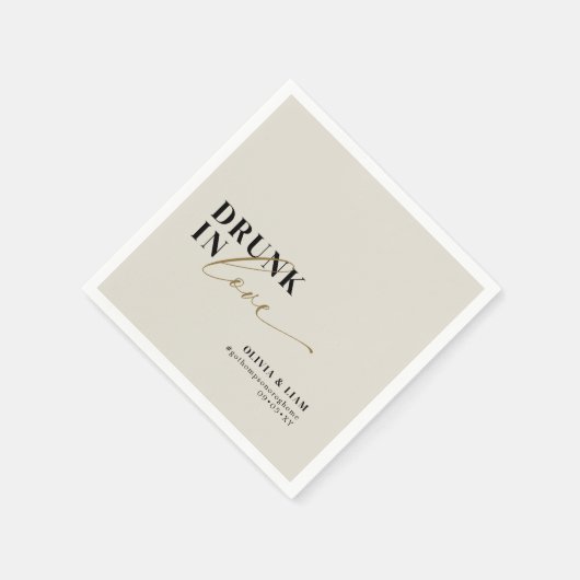 Serviette En Papier Moderne Drunin In Love Beige Taupe Mariage (Coin)