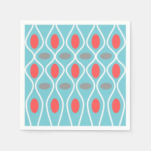 Serviette En Papier Moderne du milieu du siècle, Vagues sphères, Bleu,