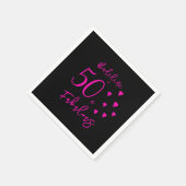 Serviette En Papier Moderne Elégant Black Hot Pink Coeurs 50e annivers (Coin)