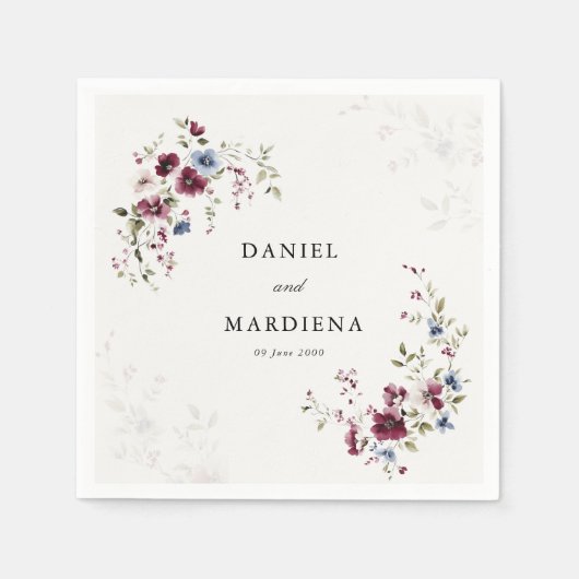 Serviette En Papier Moderne Elégant Boho Burgundy Floral Mariage (Devant)