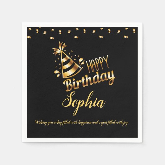 Serviette En Papier Moderne élégant chic noir et or doux 16 (Devant)