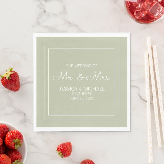 Serviette En Papier Moderne Elegant Chic Sage Vert Mariage blanc (En situation)
