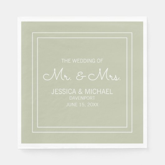 Serviette En Papier Moderne Elegant Chic Sage Vert Mariage blanc (Devant)