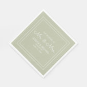 Serviette En Papier Moderne Elegant Chic Sage Vert Mariage blanc (Coin)
