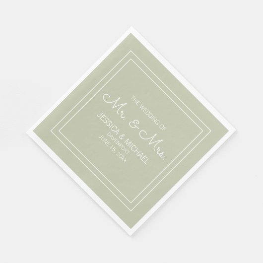 Serviette En Papier Moderne Elegant Chic Sage Vert Mariage blanc (Coin)