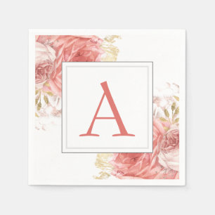 Serviette En Papier Moderne élégant de mariage floral de monogramme