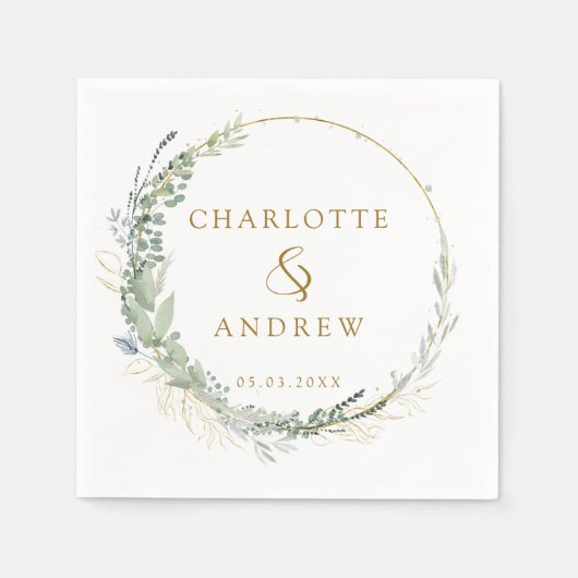 Serviette En Papier Moderne, élégant, eucalyptus, mariage blanc (Devant)