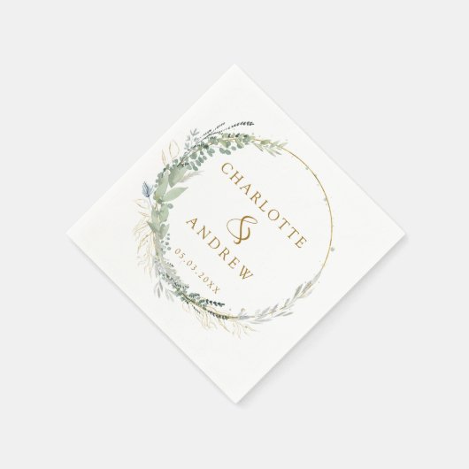 Serviette En Papier Moderne, élégant, eucalyptus, mariage blanc (Coin)