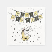 Serviette En Papier Moderne Elégant Joyeux Nouvel An Black Gold Party (Devant)