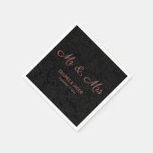 Serviette En Papier Moderne Élégant M. Et Mme Black Rose Gold Floral (Coin)